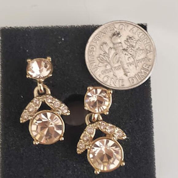 Givenchy Gold Tone Champagne Glass Crystal Drop Earrings Post Back Closure Small - Picture 2 of 6